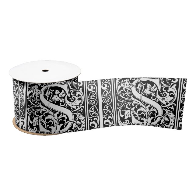 Letter S Medieval Monogram Art Nouveau Satin Ribbon (Spool)