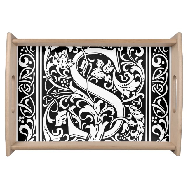 Letter S Medieval Monogram Art Nouveau Serving Tray (Front)
