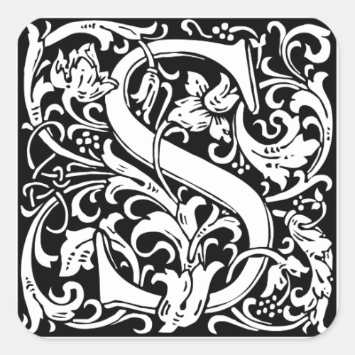 Letter S Medieval Monogram Art Nouveau Square Sticker