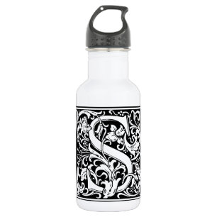Letter S Medieval Monogram Art Nouveau Stainless Steel Water Bottle
