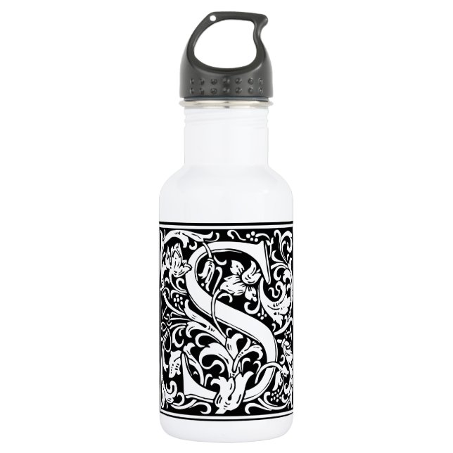 Letter S Medieval Monogram Art Nouveau Stainless Steel Water Bottle (Front)