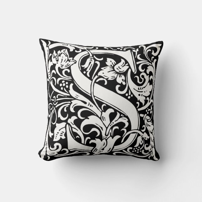 Letter S Medieval Monogram Art Nouveau Throw Pillow (Front)