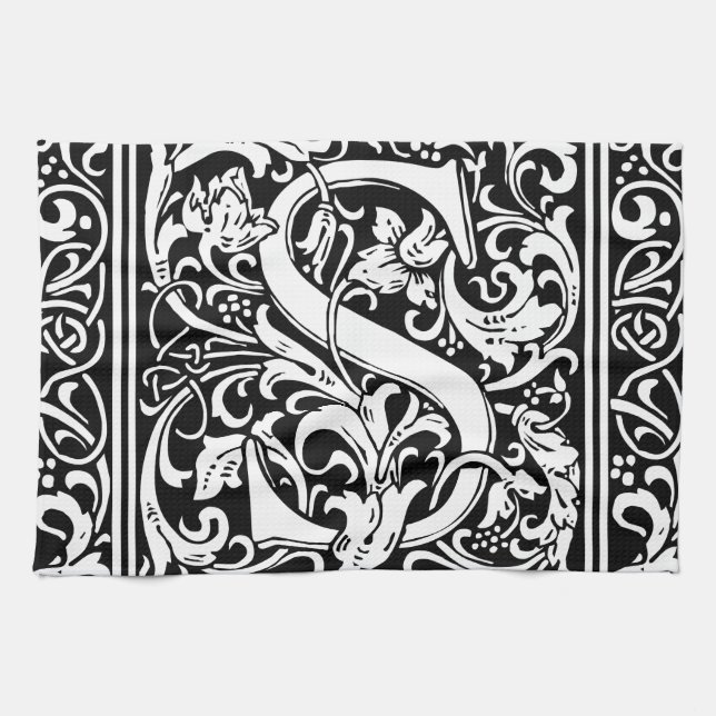 Letter S Medieval Monogram Art Nouveau Towel (Horizontal)