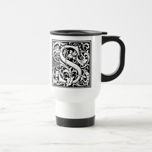 Letter S Medieval Monogram Art Nouveau Travel Mug