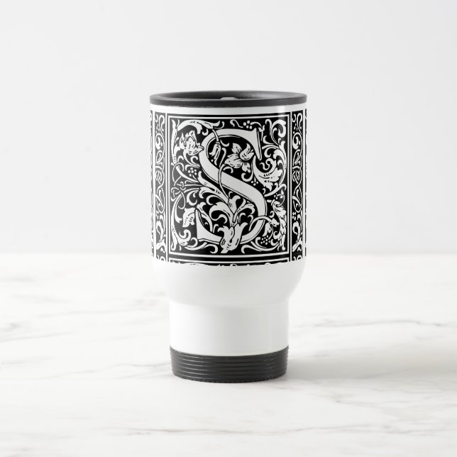 Letter S Medieval Monogram Art Nouveau Travel Mug (Center)