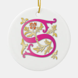 Letter S Monogram Ceramic Ornament