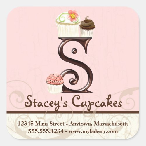 Letter S Monogram Cupcake Logo Business Box Label