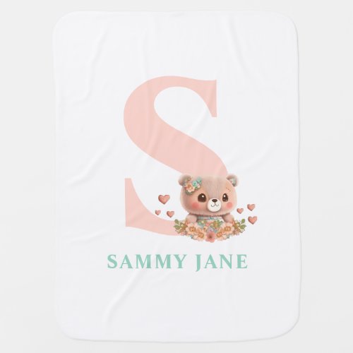 Letter S Monogram Cute Bear Baby Blanket