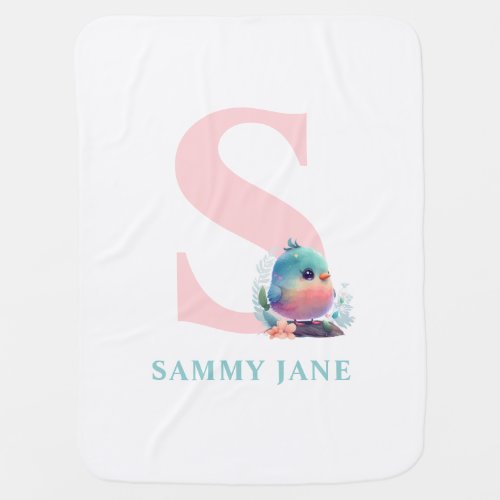 Letter S Monogram Cute Bird Baby Blanket