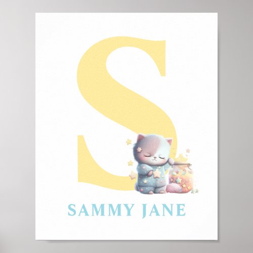 Letter S Monogram Cute Sleeping Cat Poster