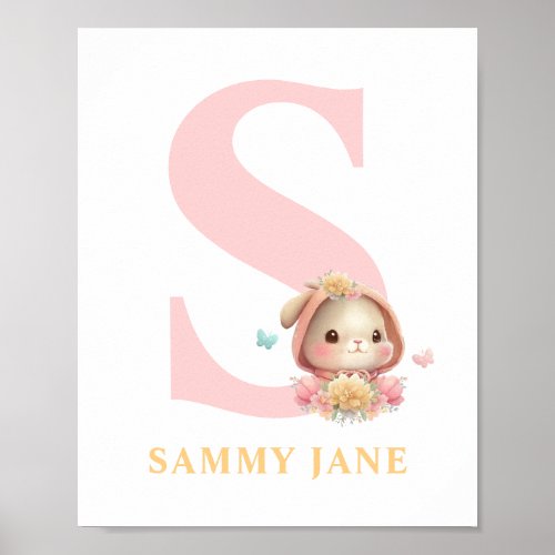 Letter S Monogram Cute Spring Bunny Poster