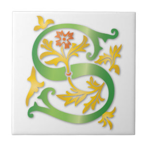 Letter S Monogram Fleur de lis Ceramic Tile
