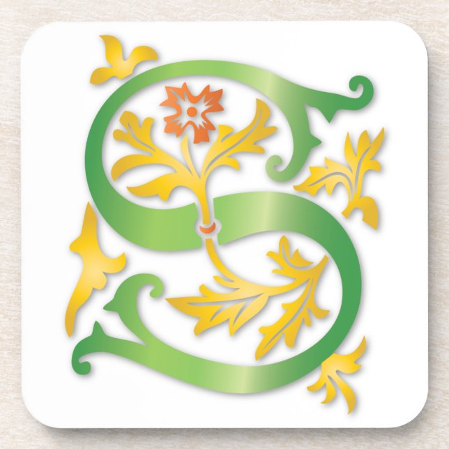 Letter S Monogram Fleur de lis Drink Coaster (Front)