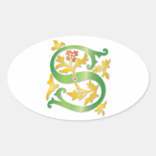 Letter S Monogram Fleur de lis Oval Sticker