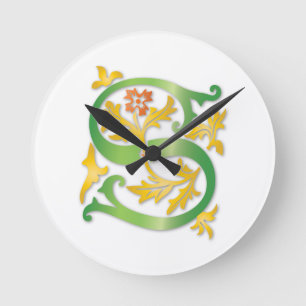 Letter S Monogram Fleur de lis Round Clock