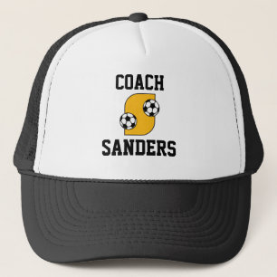 Letter S Monogram in Soccer Gold Trucker Hat