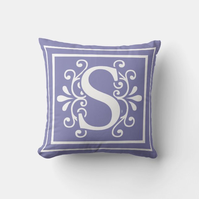 Letter S Monogram Periwinkle Purple Throw Pillow (Front)