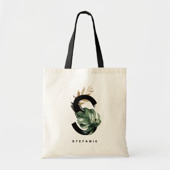 Letter S Monogram | Tropical Leaves Bridesmaid Tote Bag by KeikoPrints at Zazzle