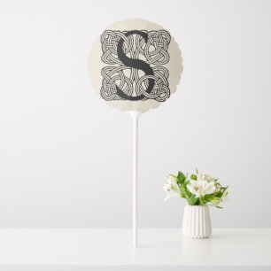 Letter S Monogram Vintage Celtic Knot Print Balloon