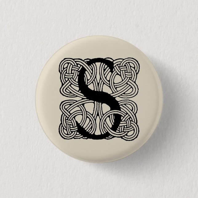 Letter S Monogram Vintage Celtic Knot Print Button (Front)
