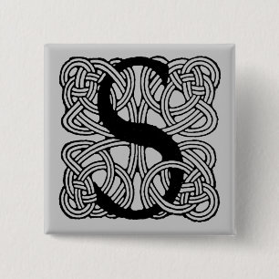 Letter S Monogram Vintage Celtic Knot Print Button