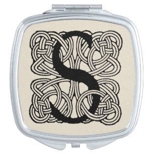 Letter S Monogram Vintage Celtic Knot Print Compact Mirror