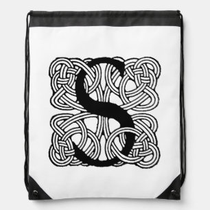 Letter S Monogram Vintage Celtic Knot Print Drawstring Bag