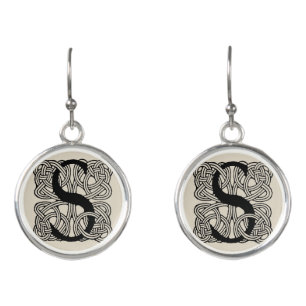 Letter S Monogram Vintage Celtic Knot Print Earrings