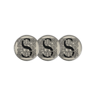 Letter S Monogram Vintage Celtic Knot Print Golf Ball Marker