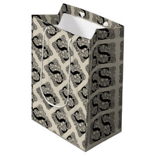 Letter S Monogram Vintage Celtic Knot Print Medium Gift Bag