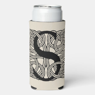 Letter S Monogram Vintage Celtic Knot Print Seltzer Can Cooler