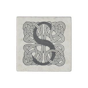 Letter S Monogram Vintage Celtic Knot Print Stone Magnet