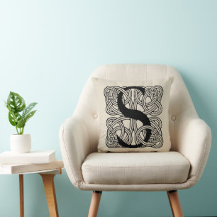 Letter S Monogram Vintage Celtic Knot Print Throw Pillow