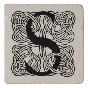 Letter S Monogram Vintage Celtic Knot Print Trivet