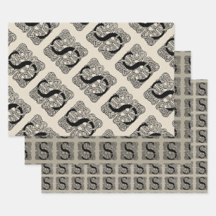 Letter S Monogram Vintage Celtic Knot Print Wrapping Paper Sheets