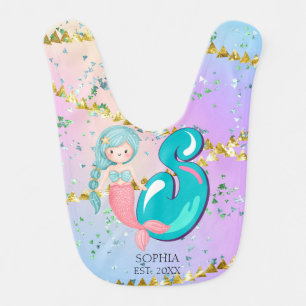 Letter S Monogram Watercolor Cute Mermaid Nursery Baby Bib