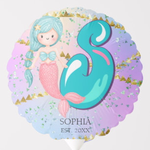 Letter S Monogram Watercolor Cute Mermaid Nursery Balloon