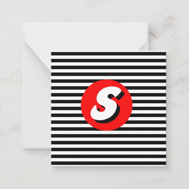 Letter S on Black and White Stripes Note Card (Front)