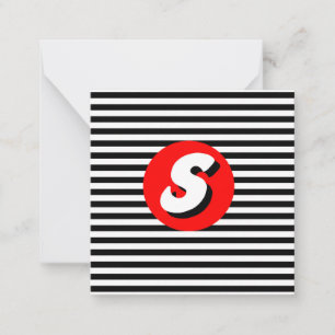 Letter S on Black and White Stripes Note Card