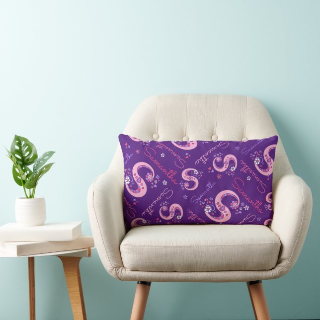 Letter S Samantha flower heart doodle pattern  Lumbar Pillow (Chair)