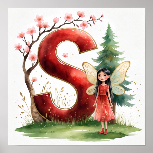 Letter S Seasonal Fairy Poster Cherry Blossom Art (Front)