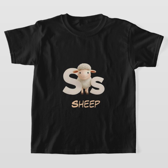 Letter S Sheep Educational Kids T-Shirt | Uppercas (Laydown)