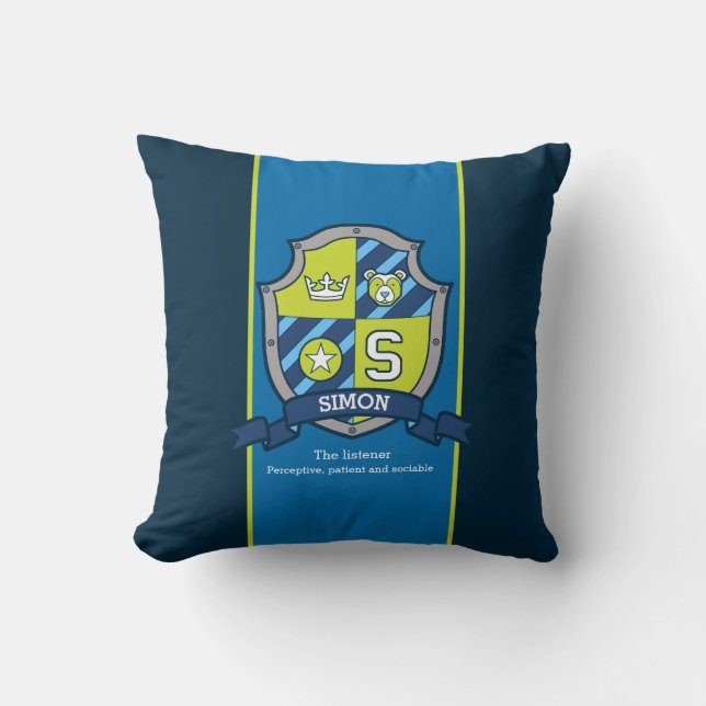 Letter S Simon name meaning knight bear custom Throw Pillow (Front)