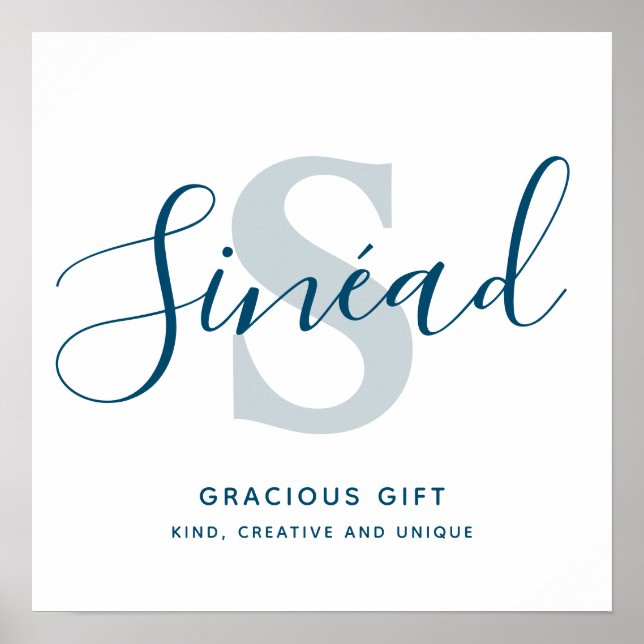 Letter S Sinéad name meaning blue gray text custom Poster (Front)