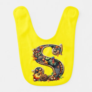 Letter S Thanksgiving turkey style gift  Baby Bib