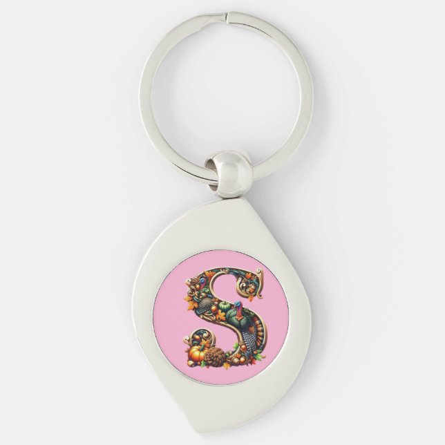 Letter S Thanksgiving turkey style gift  Keychain (Front)