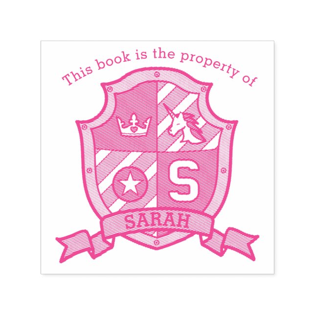 Letter S unicorn crest named kids library stamp (Design)