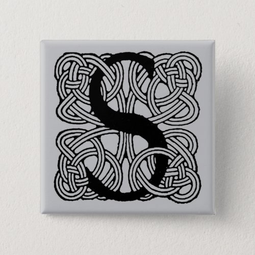 Letter S Vintage Celtic Knot Monogram Button