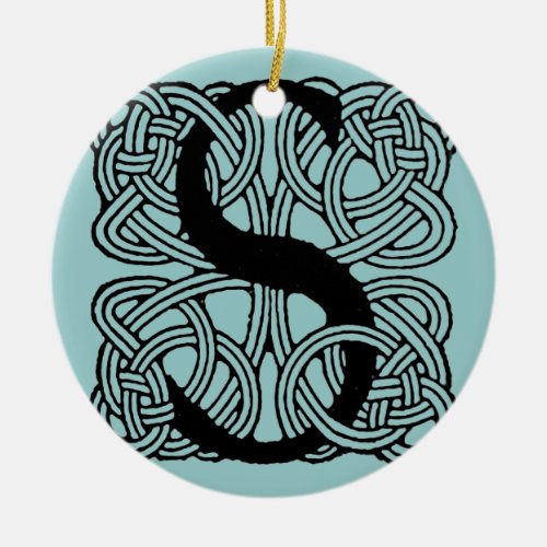 Letter S Vintage Celtic Knot Monogram Ceramic Ornament