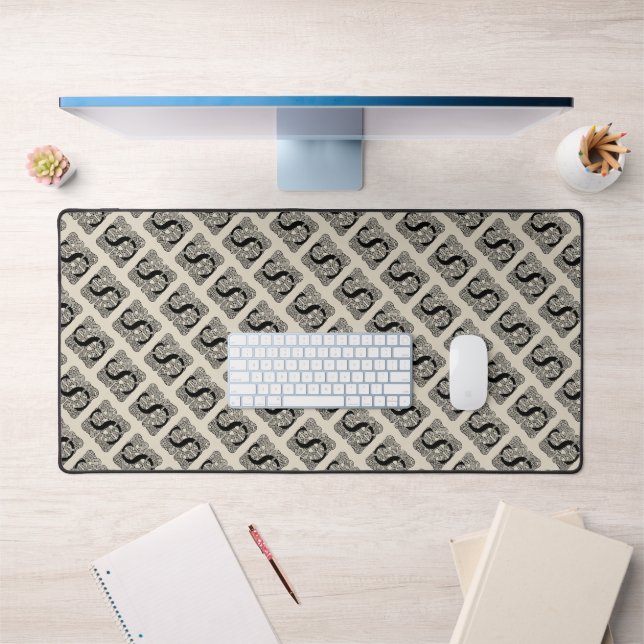 Letter S Vintage Celtic Knot Monogram Desk Mat (Office 1)